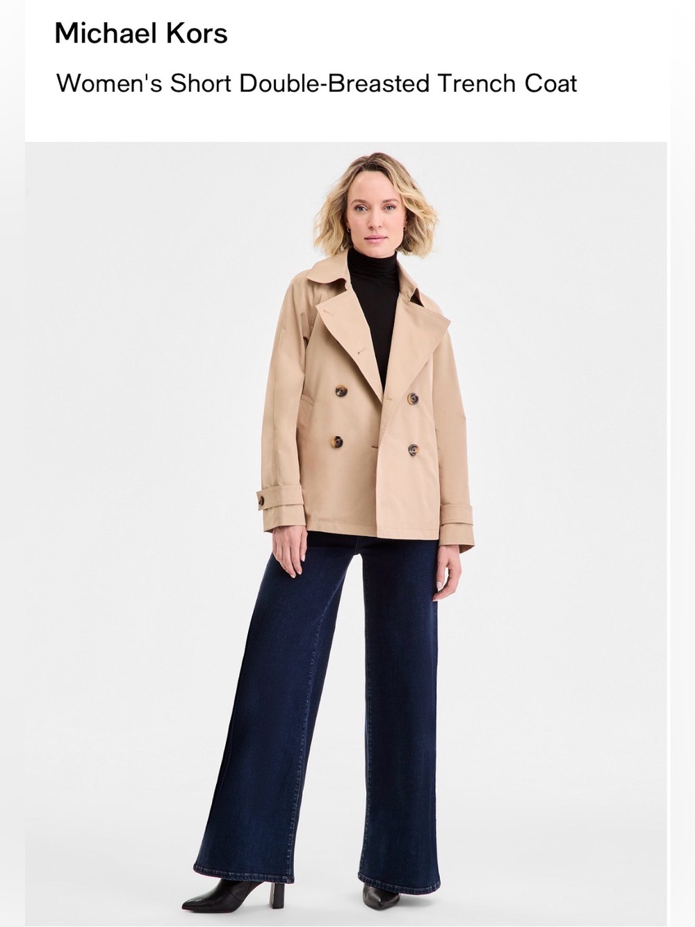 Michael Kors Tan Short Double-Breasted Trench Coat